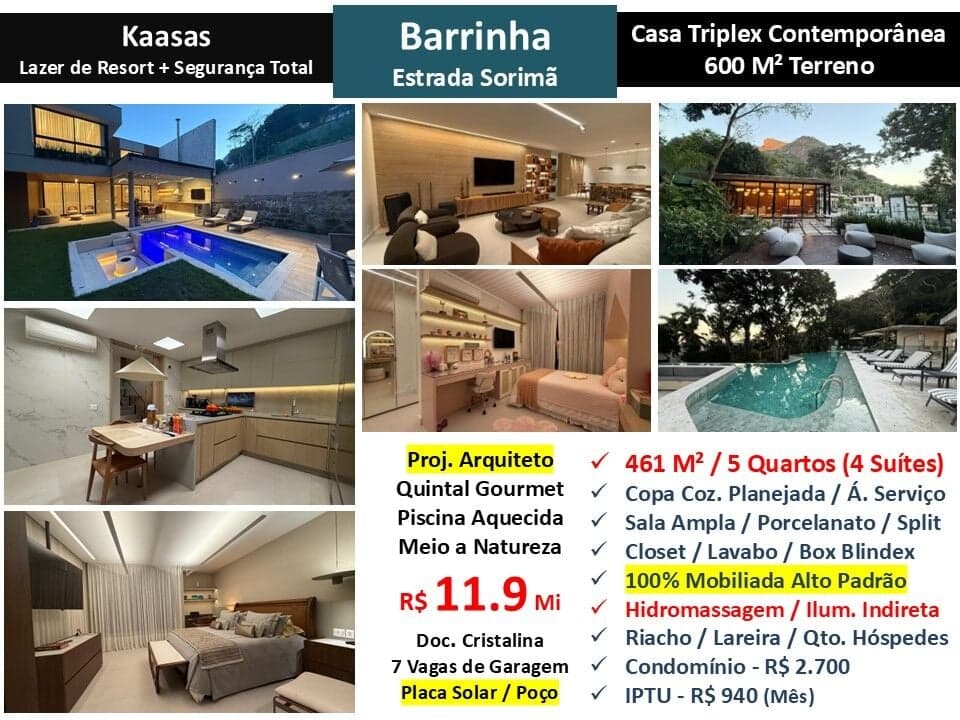 Casa Barra da Tijuca Barrinha Sorimã Kaasas 461M²