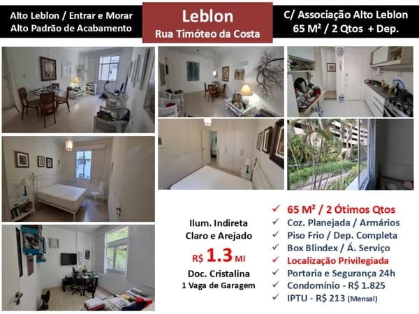 Apto Leblon Alto Leblon Timóteo da Costa 65M² 2