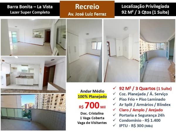 Apto Recreio Barra Bonita La Vista 92M²