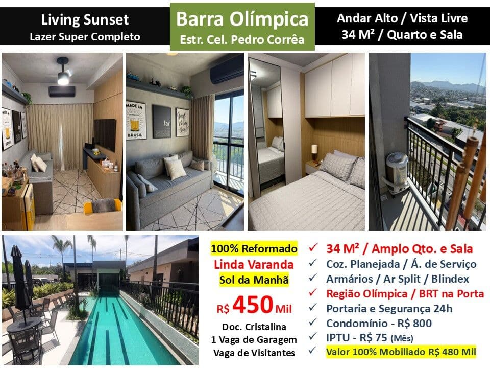Apto Barra Olímpica Living Sunset 34M²