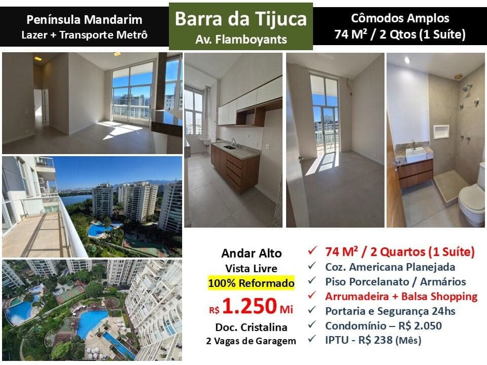 Apto Barra da Tijuca Peninsula Mandarim 74M²