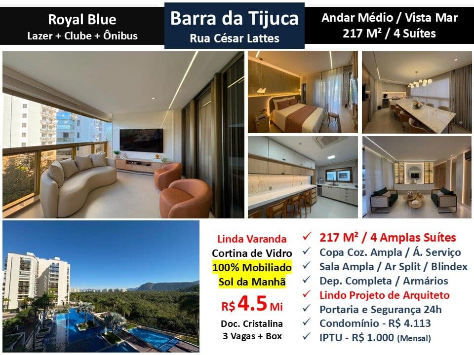 Apto Barra da Tijuca Blue Royal Blue 217M²