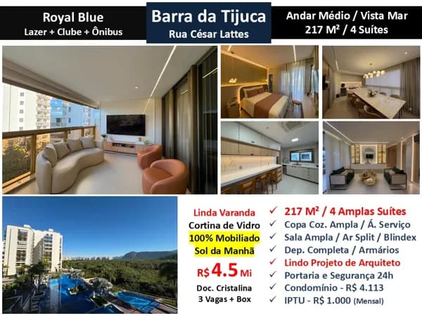 Apto Barra da Tijuca Blue Royal Blue 217M²