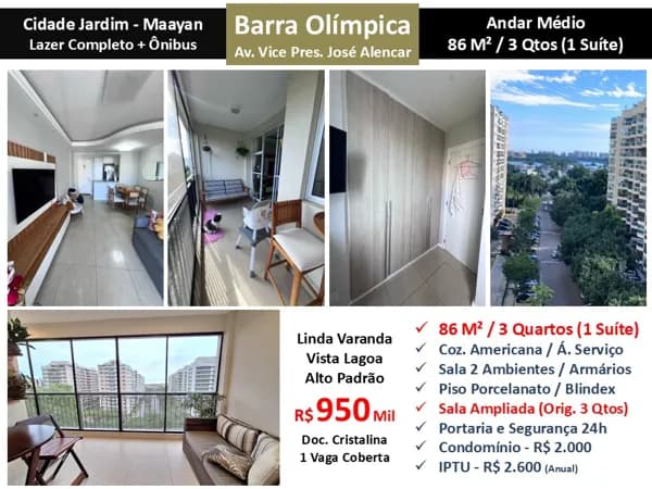 Apto Barra da Tijuca Cidade Jardim Maayan 88M²