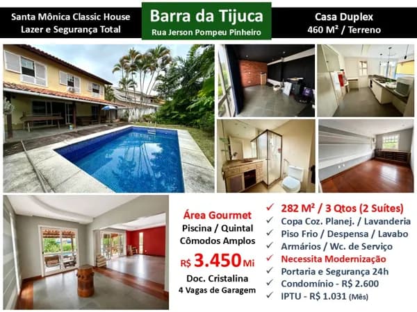 Casa Barra da Tijuca Santa Mônica Classic House 282M²