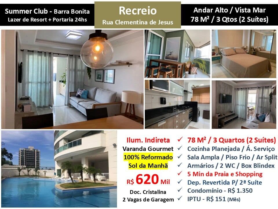 Apto Recreio Barra Bonita Summer Club 78M²