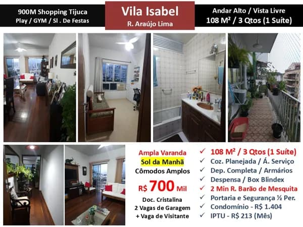 Apto Vila Isabel Araujo Lima 108M²