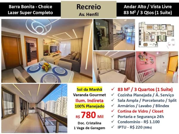 Apto Recreio Barra Bonita Choice 83M²