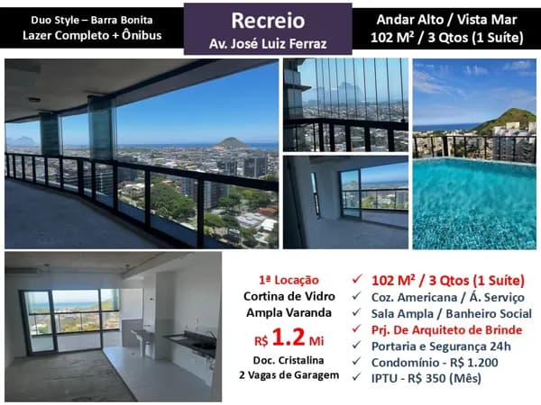 Apto Recreio Barra Bonita Duo Style 102M²