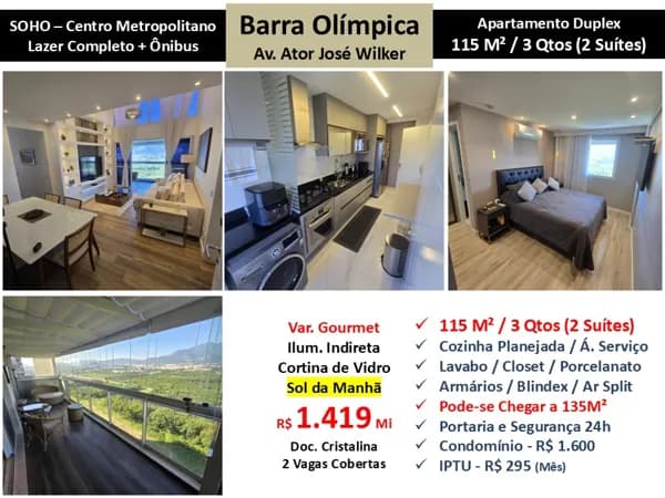 Apto Barra Olímpica Centro Metropolitano Soho 115M²