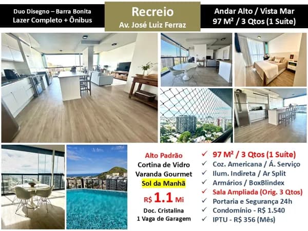 Apto Recreio Barra Bonita Duo Disegno 97M²
