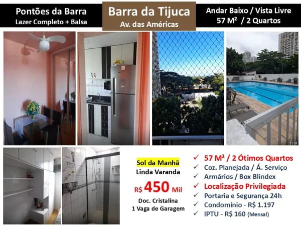 Apto Barra da Tijuca Barra Sul Pontões 57M²