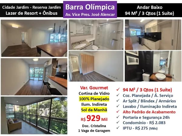 Apto Barra Olímpica Cidade Jardim Reserva Jardim 94M²