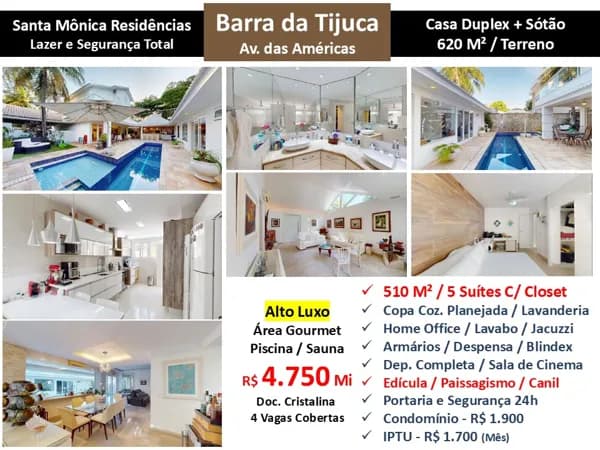 Casa Barra da Tijuca Santa Mônica Residências 510M²
