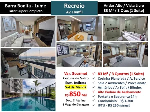 Apto Recreio Barra Bonita Lume 83M²