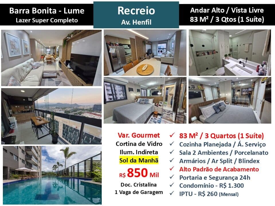 Apto Recreio Barra Bonita Lume 83M²