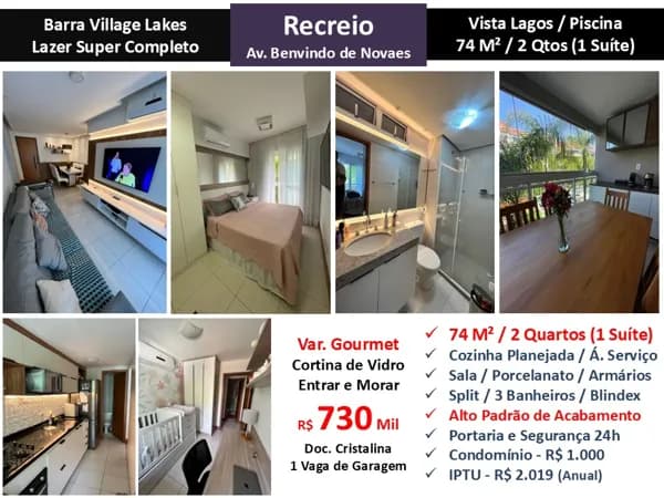 Apto Recreio Barra Village Lakes 74M² 4