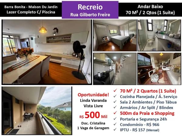 Apto Recreio Barra Bonita Maison Du Jardin 70M²