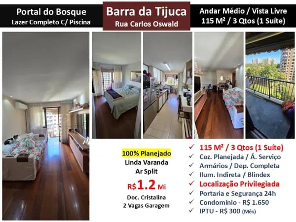 Apto Barra da Tijuca Portal do Bosque 115M²