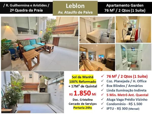 Apto Leblon Ataulfo de Paiva 76M² Garden