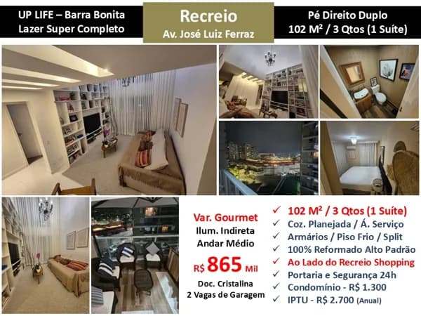 Apto Recreio Barra Bonita Uplife 102M²