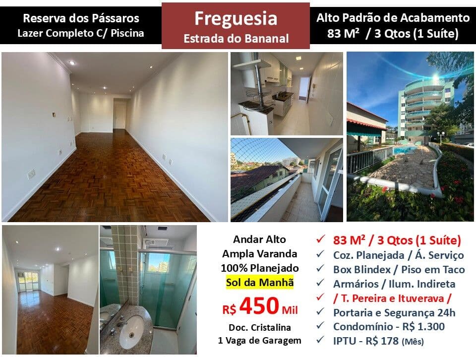 Apto JPA Freguesia Bananal Reserva dos Pássaros 83M²