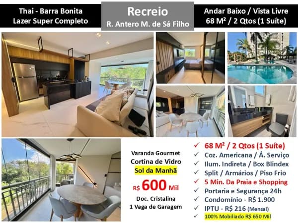 Apto Recreio Barra Bonita Thai 68M²