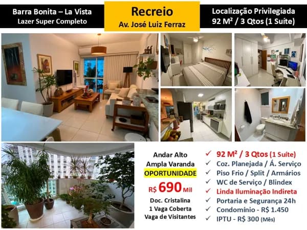 Apto Recreio Barra Bonita La Vista 92M²
