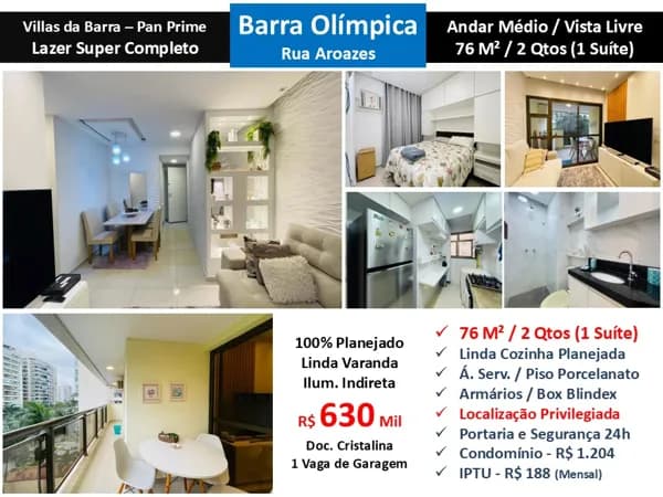 Apto Barra Olímpica Aroazes Pan Prime 76M²