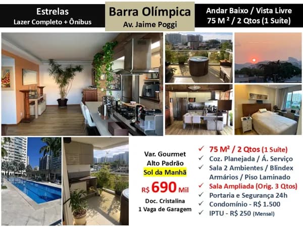 Apto Barra Olímpica Estrelas 75M²