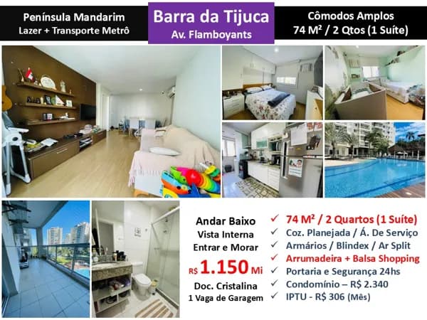 Apto Barra da Tijuca Peninsula Mandarim 74M²
