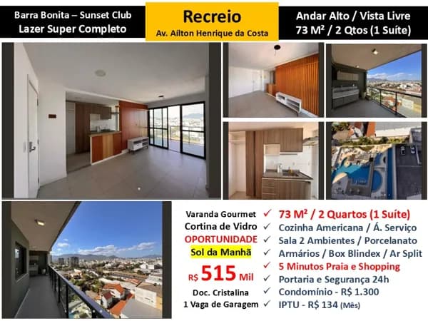 Apto Recreio Barra Bonita Sunset 73M²
