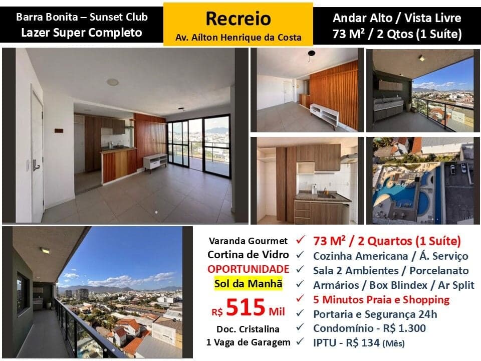 Apto Recreio Barra Bonita Sunset 73M²