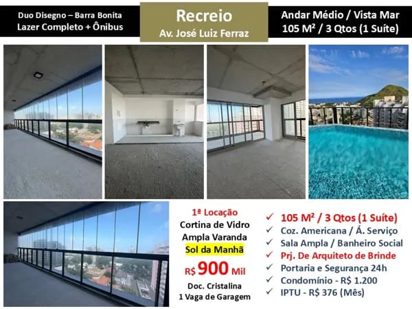 Apto Recreio Barra Bonita Duo Disegno 105M²