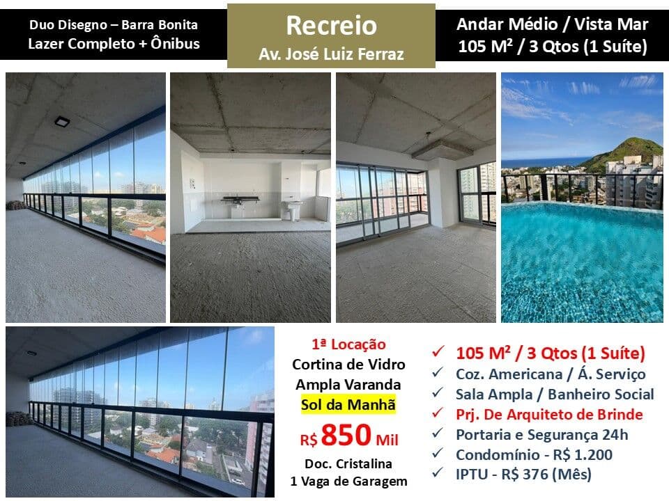 Apto Recreio Barra Bonita Duo Disegno 105M²