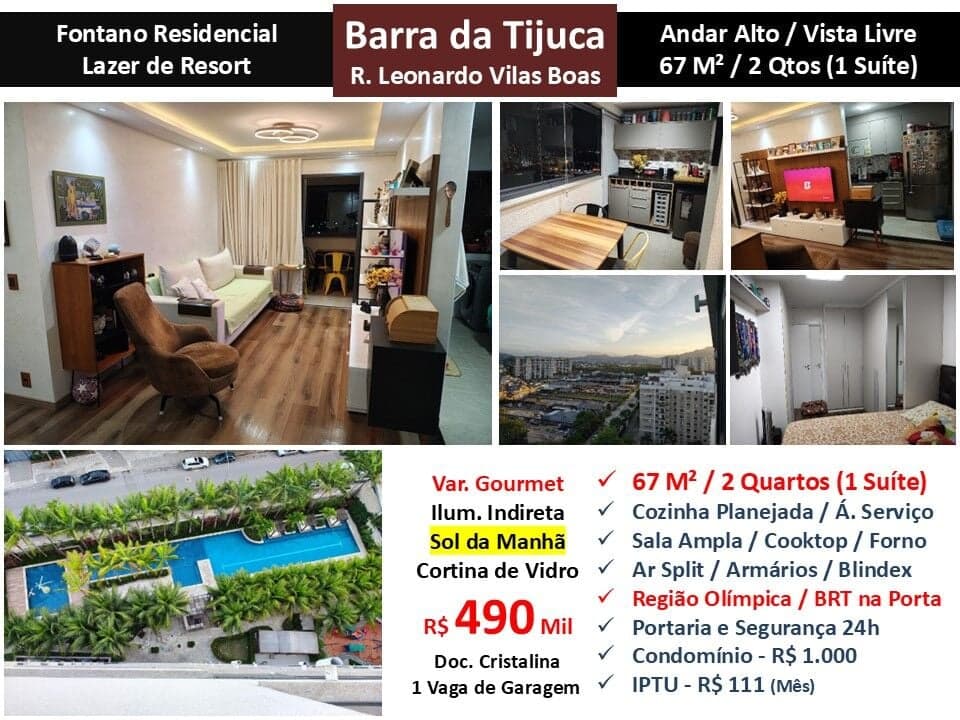 Apto Barra da Tijuca Curicica Fontano 67M²