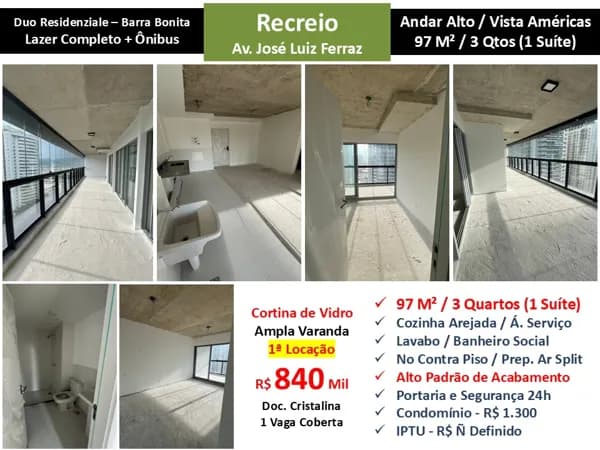 Apto Recreio Barra Bonita Duo Residenziale 97M²