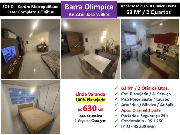 Apto Barra Olímpica Centro Metropolitano Soho 63M²