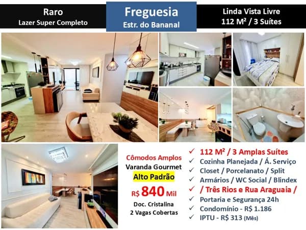 Apto JPA Freguesia Bananal Raro 112M² 2