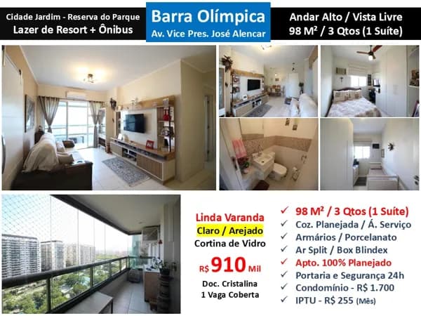 Apto Barra Olímpica Cidade Jardim Reserva do Parque 98M²