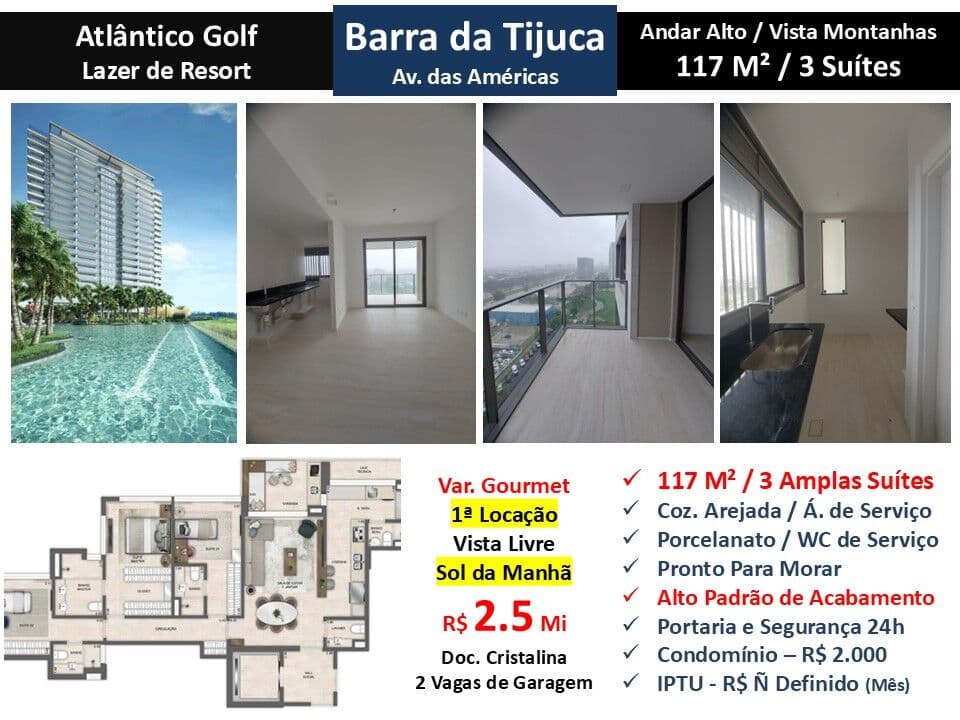 Apto Barra da Tijuca Atlântico Golf 117M²