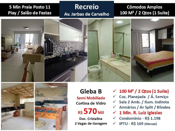 Apto Recreio Gleba B Jarbas de Carvalho 100M²