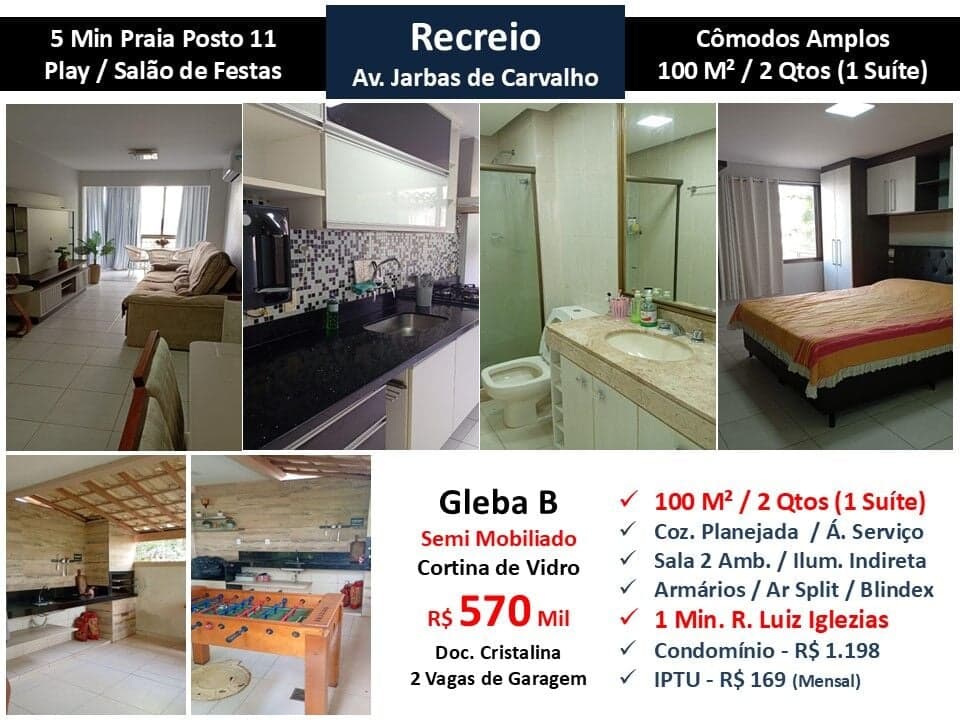 Apto Recreio Gleba B Jarbas de Carvalho 100M²