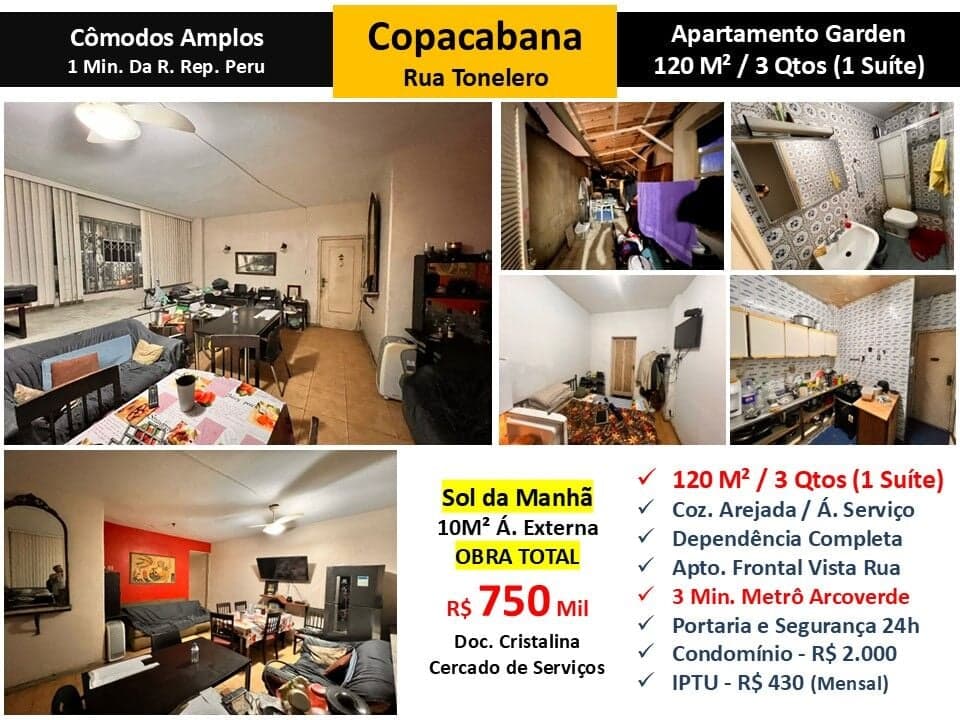 Apto Copacabana Tonelero 120M² Garden