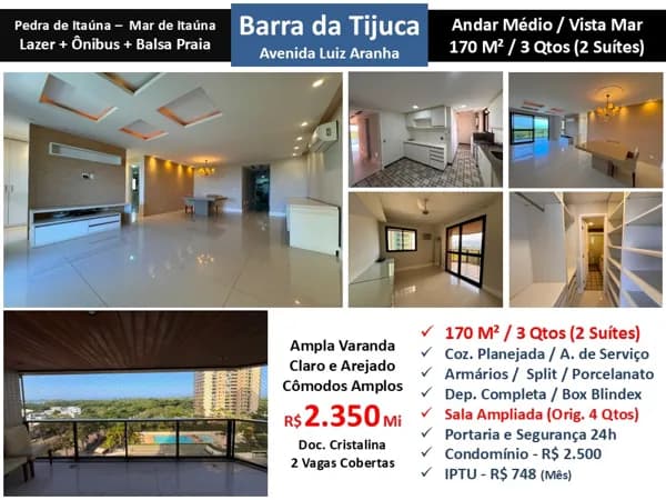 Apto Barra da Tijuca Pedra de Itaúna Mar de Itaúna 170M²