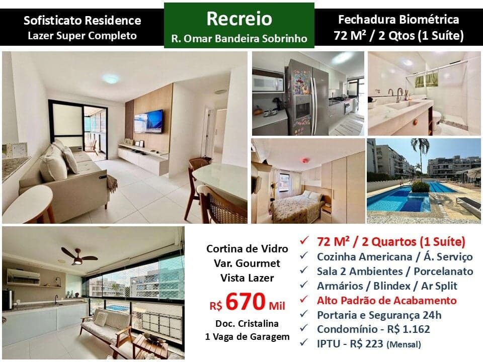 Apto Recreio Zico Sofisticato 72M²
