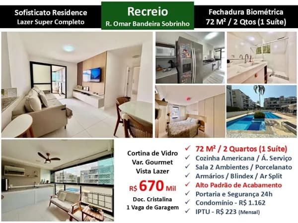 Apto Recreio Zico Sofisticato 72M²