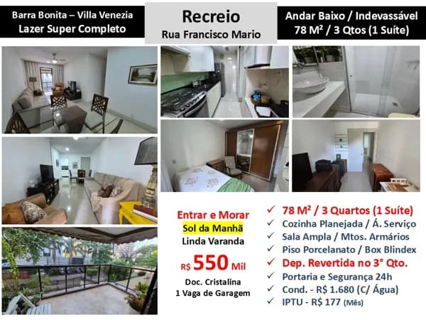 Apto Recreio Barra Bonita Villa Venezia 78M²