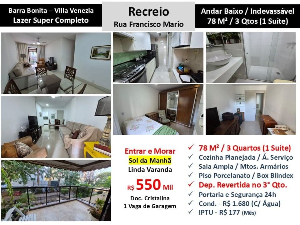 Apto Recreio Barra Bonita Villa Venezia 78M²