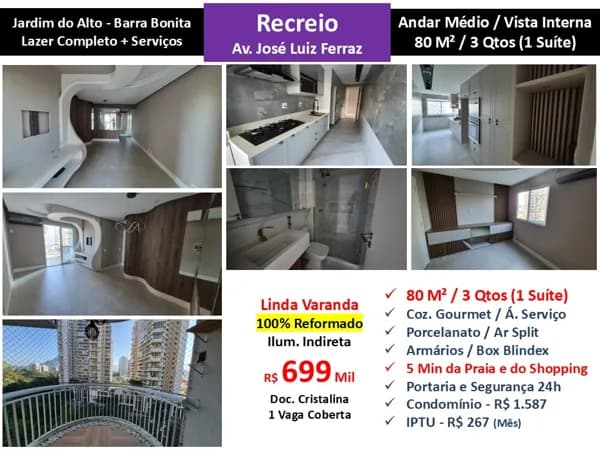 Apto Recreio Barra Bonita Jardim do Alto 80M²